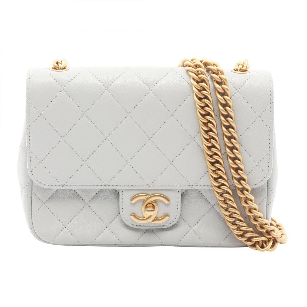 Chanel Matelasse Shoulder Bag Leather Gray